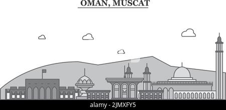 Oman, Muscat City Skyline isoliert Vektor-Illustration, Symbole Stock Vektor