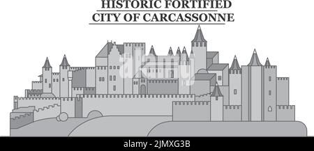 Frankreich, Carcassonne City Skyline isoliert Vektor-Illustration, Symbole Stock Vektor