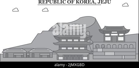 Korea, Jeju City Skyline isolierte Vektor-Illustration, Ikonen Stock Vektor