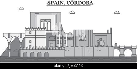 Spanien, Cordoba City Skyline isoliert Vektor-Illustration, Symbole Stock Vektor