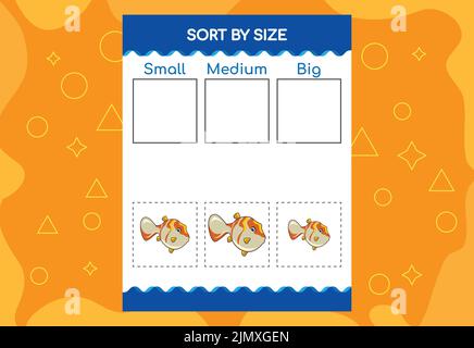 Sortieren von Bildern nach Größe. Schulungsarbeitsblatt Für Kinder. Stock Vektor