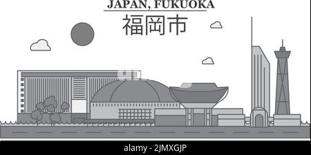 Japan, Fukuoka City Skyline isoliert Vektor Illustration, Symbole Stock Vektor