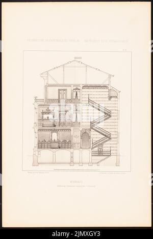 Wollenhaupt Kuno (geb. 1854), Wohnhaus. (Aus Richtung J.C. Raschdorff, Architektur der Renaissance, 1880.) (1880-1880): Querschnitt. Leichter Druck auf Papier, 48,7 x 32,8 cm (einschließlich Scankanten) Wollenhaupt Kuno (geb. 1854): Wohnhaus. (Aus: J.C. Raschdorff, Baukunst der Renaissance, 1880) Stockfoto