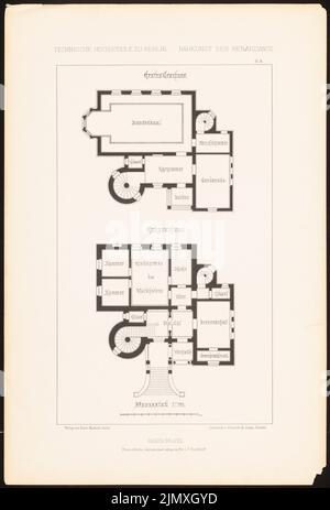 Ahrens Franz, Jagdschloss. (Aus Richtung J.C. Raschdorff, Architektur der Renaissance, 1881.) (1881-1881): Grundriss EG, 1: 100. Leichter Druck auf Papier, 48,9 x 33,1 cm (inklusive Scankanten) Ahrens Franz : Jagdschloss. (Aus: J.C. Raschdorff, Baukunst der Renaissance, 1881) Stockfoto