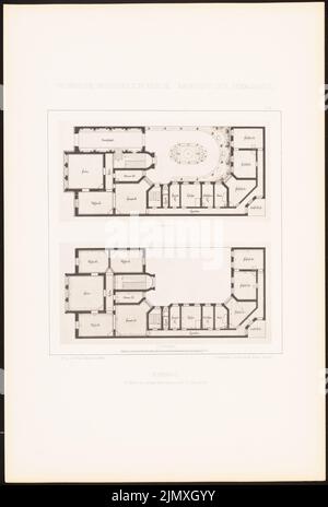 Wollenhaupt Kuno (geb. 1854), Wohnhaus. (Aus Richtung J.C. Raschdorff, Architektur der Renaissance, 1880.) (1880-1880): Grundriß Erdgeschoss, 1. Lichtdruck auf Papier, 48,5 x 32,8 cm (einschließlich Scankanten) Wollenhaupt Kuno (geb. 1854): Wohnhaus. (Aus: J.C. Raschdorff, Baukunst der Renaissance, 1880) Stockfoto