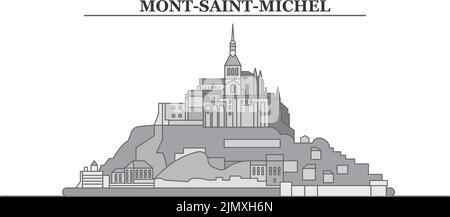 Frankreich, Mont-Saint-Michel und die Skyline der Bay City isolierte Vektorgrafik, Ikonen Stock Vektor