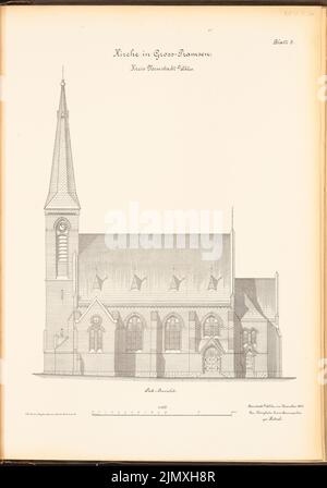 Unbekannter Architekt, katholische Kirche in Groß-Pramsen (ca. 1891): Südansicht 1: 100. Lithographie auf Papier, 69,8 x 49 cm (einschließlich Scankanten) Stockfoto