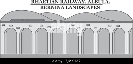 Italien, Albula Railway City Skyline isolierte Vektordarstellung, Ikonen Stock Vektor