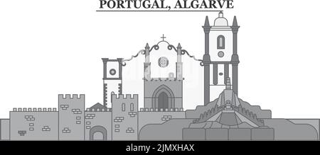 Portugal, Skyline der Algarve isolierte Vektorgrafik, Ikonen Stock Vektor