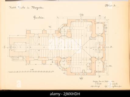 Unbekannter Architekt, katholische Kirche in Mogwitz (ca. 1892): Grundriß 1: 100. Lithographie auf Papier, 33,7 x 48 cm (einschließlich Scankanten) Stockfoto