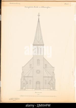 Unbekannter Architekt, Evangelische Kirche in Pellingen (ca. 1892): Turmanicht 1: 100. Lithographie auf Papier, 49 x 36,3 cm (einschließlich Scankanten) Stockfoto