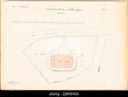 Unbekannter Architekt, Evangelische Kirche in Pellingen (ca. 1892): Lageplan. Lithographie auf Papier, 34,6 x 48,3 cm (einschließlich Scankanten) Stockfoto