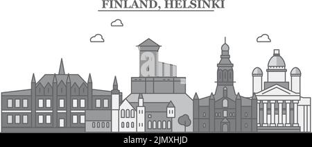 Finnland, Skyline von Helsinki isolierte Vektorgrafik, Symbole Stock Vektor