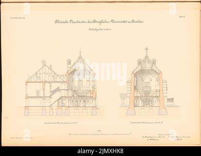 Diestel Georg (1854-1926), Universität, Breslau. Medizinische Institute in der Maxstraße. Pathologisches Institut (1890-1892): Obduktionshaus: 2 Schnitte 1: 100. Lithographie auf Papier, 49,6 x 68,4 cm (einschließlich Scankanten) Stockfoto