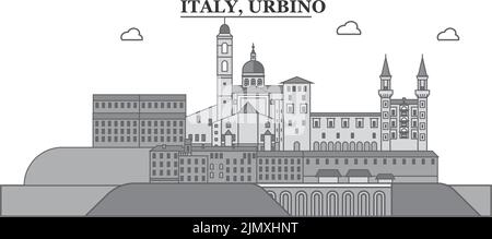 Italien, Skyline von Urbino isolierte Vektorgrafik, Ikonen Stock Vektor