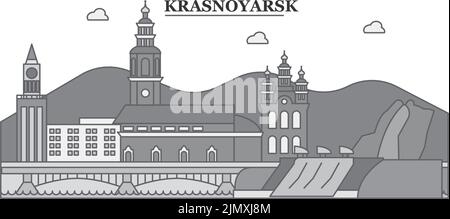 Russland, Krasnojarsk Stadt Skyline isoliert Vektor-Illustration, Symbole Stock Vektor