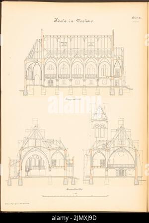 Unbekannter Architekt, Kirche in Virchow (ca. 1893/1894): Längsschnitt, Querschnitte 1: 100. Lithographie auf Papier, 68,9 x 48,3 cm (einschließlich Scankanten) Stockfoto