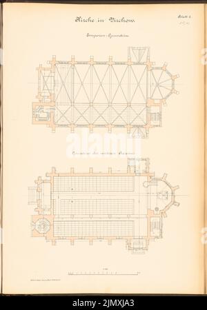 Unbekannter Architekt, Kirche in Virchow (ca. 1893/1894): Grundriß der Galerie und Unterrissplan 1: 100. Lithographie auf Papier, 69,1 x 48,2 cm (einschließlich Scankanten) Stockfoto