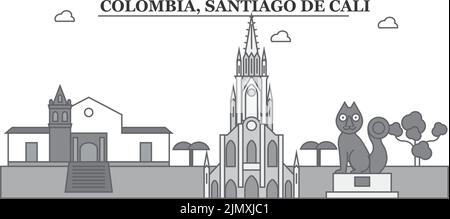 Kolumbien, Santiago De Cali Skyline isolierte Vektorgrafik, Ikonen Stock Vektor