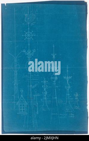 Klomp Johannes Franziskus (1865-1946), St. Anna, Lenhausen (1896-1899): Entwürfe der Turmspitzen und Wetterhähne. Blaupause auf Papier, 57,6 x 38,1 cm (einschließlich Scankanten) Stockfoto