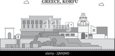 Griechenland, Korfu City Skyline isoliert Vektor Illustration, Symbole Stock Vektor