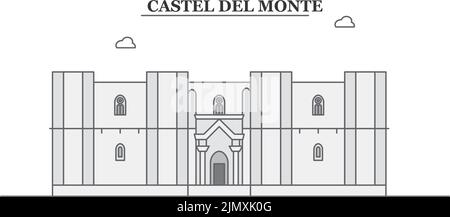 Italien, Apulien, Skyline von Castel Del Monte isolierte Vektorgrafik, Ikonen Stock Vektor