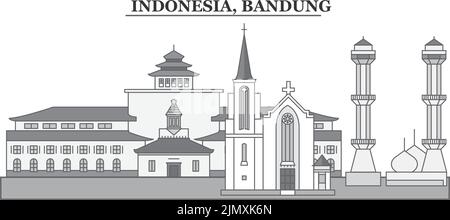 Indonesien, Skyline der Stadt Bandung, isolierte Vektorgrafik, Ikonen Stock Vektor