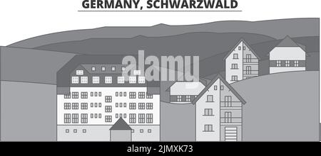 Deutschland, Schwarzwald Stadt Skyline isoliert Vektor Illustration, Ikonen Stock Vektor