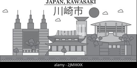 Japan, Skyline von Kawasaki, isolierte Vektorgrafik, Ikonen Stock Vektor