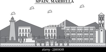 Spanien, Marbella City Skyline isolierte Vektorgrafik, Ikonen Stock Vektor