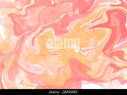 Pastell Sommer Thema Marmor Malerei Illustration. Hintergrund mit welligem und flüssigem Wassereffekt. Palette Pink Orange Gelb Weiß. Hintergrund für Website heade Stockfoto