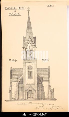 Unbekannter Architekt, katholische Kirche in Petersheide (ca. 1892): Westansicht 1: 100. Lithographie auf Papier, 48 x 29,7 cm (einschließlich Scankanten) Stockfoto