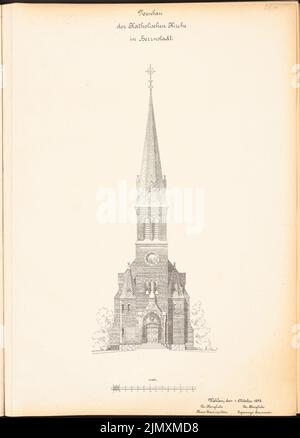 Unbekannter Architekt, katholische Kirche in Herrnstadt (ca. 1894): Turmanicht 1: 100. Lithographie auf Papier, 68,9 x 49,4 cm (einschließlich Scankanten) Stockfoto