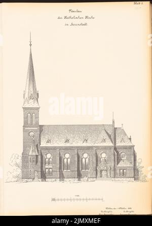 Unbekannter Architekt, katholische Kirche in Herrnstadt (ca. 1894): Längsansicht 1: 100. Lithographie auf Papier, 68,5 x 48,4 cm (einschließlich Scankanten) Stockfoto