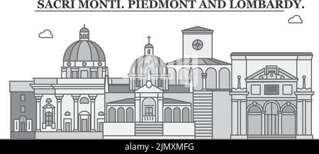 Italien, Piemont und Lombardei, Sacri Monti Skyline isolierte Vektor-Illustration, Ikonen Stock Vektor