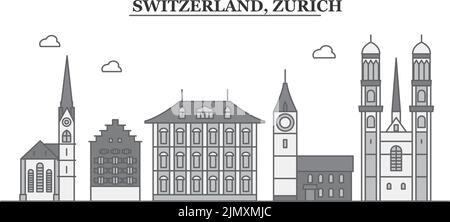 Schweiz, Skyline Zürich isolierte Vektorgrafik, Ikonen Stock Vektor