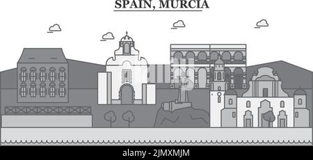 Spanien, Murcia City Skyline isoliert Vektor Illustration, Symbole Stock Vektor