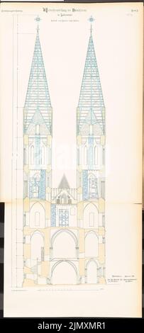 Unbekannter Architekt, Dom in Halberstadt. Restaurierung der Türme (1896): Schnitt von Nord nach Süd. Lithographie auf Papier, 105,9 x 47,7 cm (einschließlich Scankanten) Stockfoto