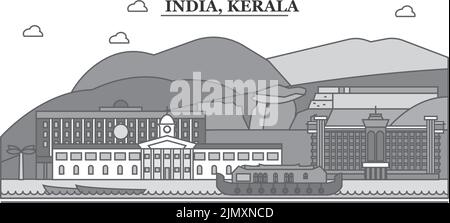 Indien, Kerala Stadt Skyline isoliert Vektor-Illustration, Symbole Stock Vektor