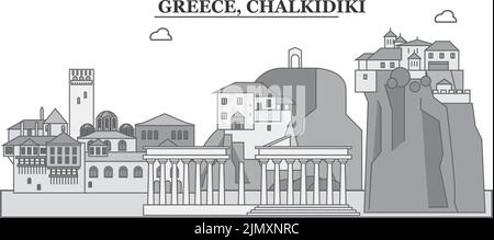 Griechenland, Chalkidiki City Skyline isoliert Vektor-Illustration, Symbole Stock Vektor