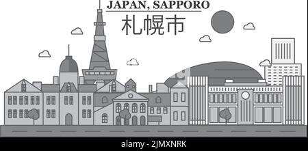Japan, Sapporo City Skyline isoliert Vektor Illustration, Symbole Stock Vektor