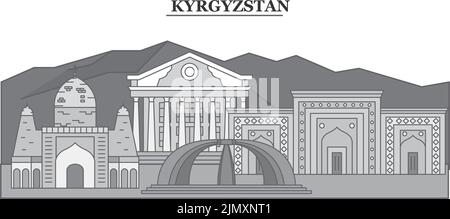 Kirgisistan City Skyline isoliert Vektor-Illustration, Symbole Stock Vektor