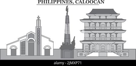 Philippinen, Skyline der Stadt Caloocan isolierte Vektorgrafik, Symbole Stock Vektor