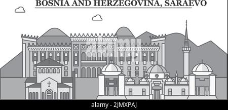 Bosnien-Herzegowina, Skyline der Stadt Saraevo isolierte Vektordarstellung, Ikonen Stock Vektor