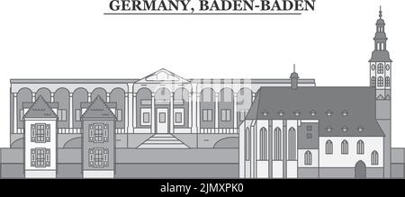 Deutschland, Skyline Baden-Badens isolierte Vektorgrafik, Ikonen Stock Vektor