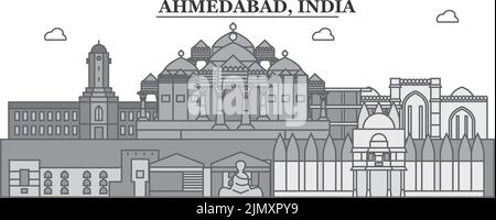 Indien, Ahmedabad City Skyline isoliert Vektor-Illustration, Symbole Stock Vektor