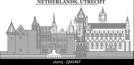 Niederlande, Utrecht City Skyline isoliert Vektor Illustration, Symbole Stock Vektor