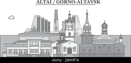 Russland, Gorno-Altaisk Stadt Skyline isoliert Vektor-Illustration, Symbole Stock Vektor