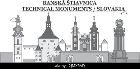 Slowakei, Banska Stiavnica Stadt Skyline isoliert Vektor Illustration, Symbole Stock Vektor