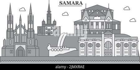 Russland, Samara Stadt Skyline isoliert Vektor Illustration, Symbole Stock Vektor